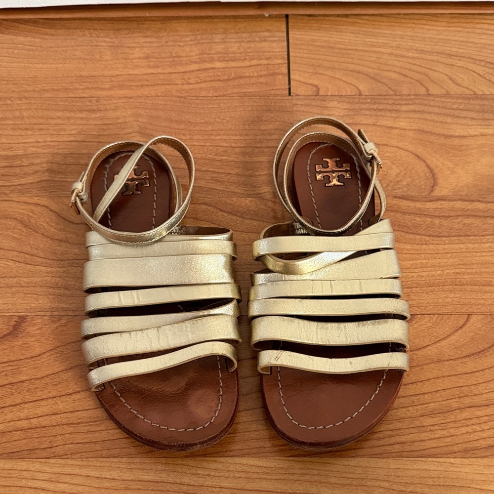 Tory Burch Gold Strappy Sandals in Size 6
